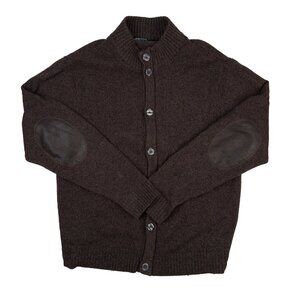 VTG MODANGO ITALY Elbow Patches Wool Luxury Brown Knit Cardigan Preppy Sweater L